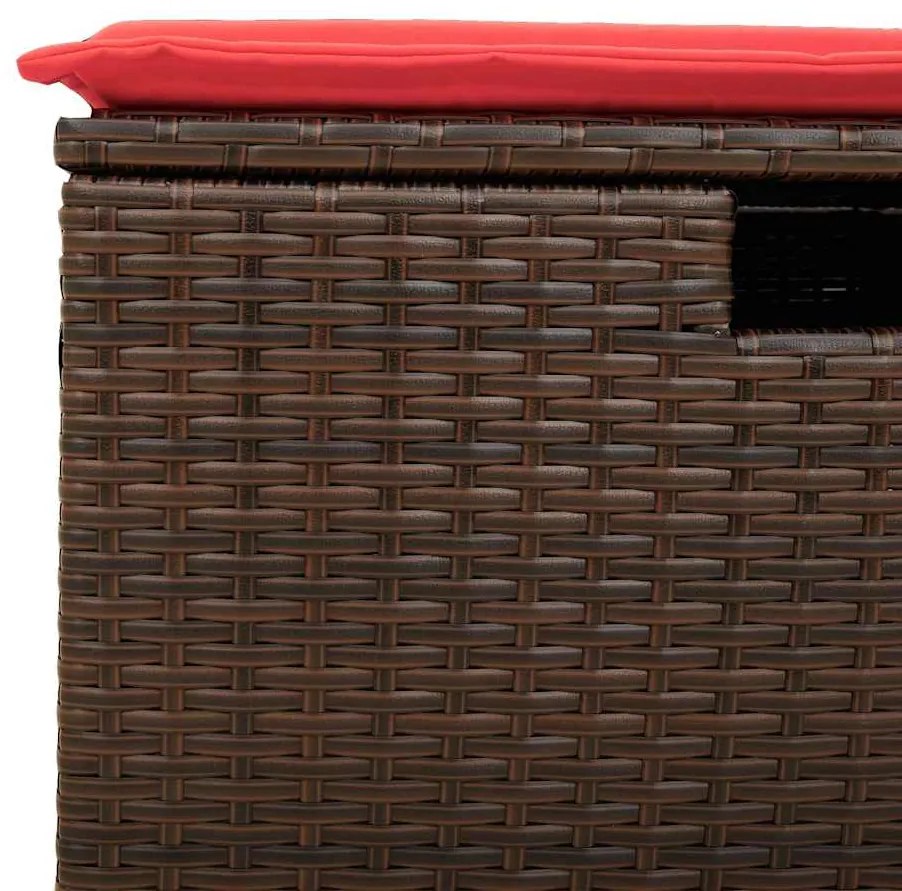 4 pcs conjunto sofás de jardim c/ almofadões vime PE castanho