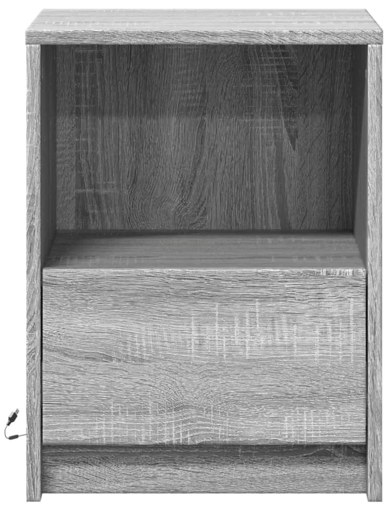 Mesa cabeceira c/ luzes LED derivados madeira cinzento sonoma