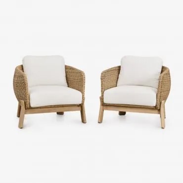 Pacote De 2 Poltronas De Jardim Leilan Em Madeira De Acácia E Rattan Sintético Marrom Acácia Claro - Sklum