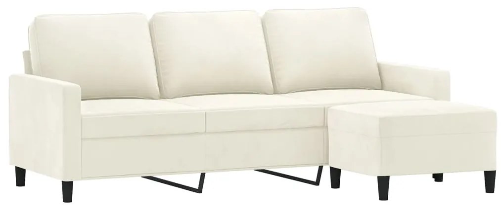 Sofá de 3 lugares com apoio de pés 180 cm veludo cor creme