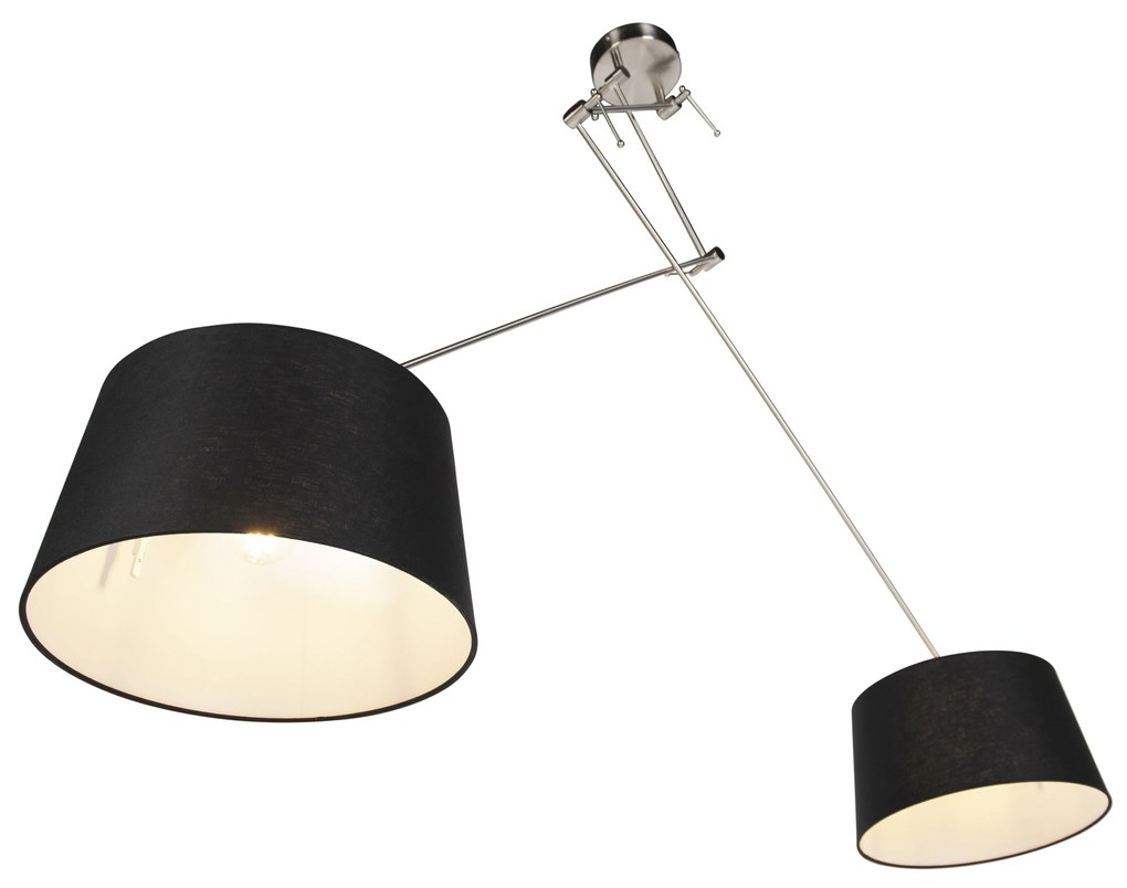 Candeeiro de suspensão em aço com abajures em linho preto 35 cm 2-luzes - Blitz Moderno