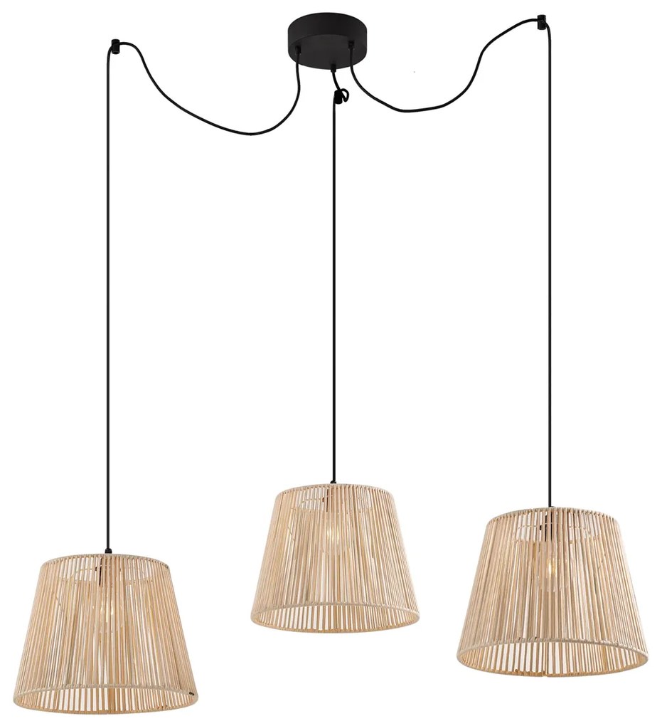 Candeeiro suspenso para exterior preto com abajures de corda bege 3-luzes IP44 - Cava Japandi