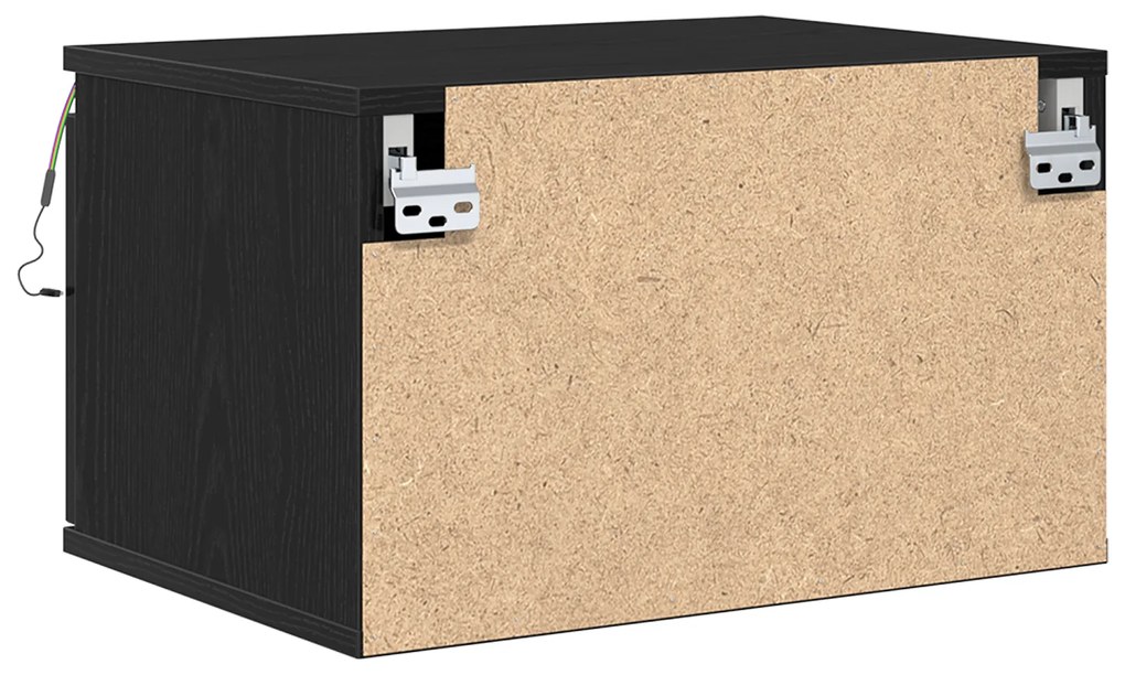 Criado-mudo vidaXL com LED montado na parede Carvalho Preto 50x36x30 c