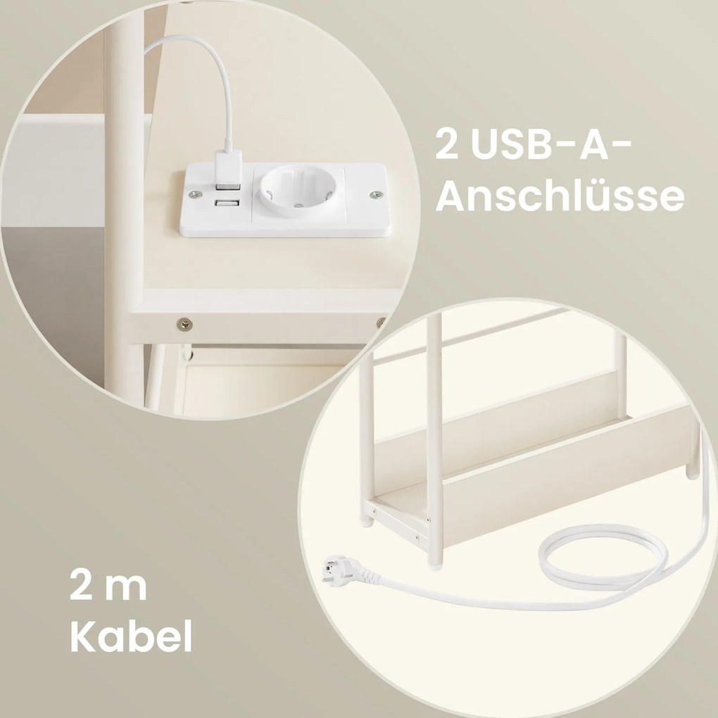 Mesa de apoio ou mesa cabeçeira estreita com 3 prateleiras com porta-revistas 18 x 45 x 58 cm branco creme