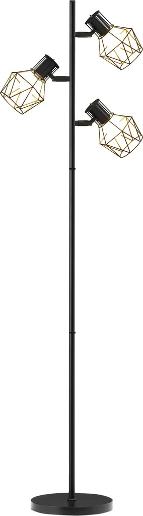 Candeeiro de pé para sala de estar com 3 luzes, compatível com lâmpadas E27 (não incluídas) 41 x 28 x 169 cm, preto