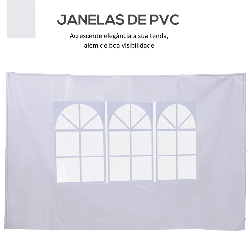 Outsunny Conjunto de 2 Paredes Laterais para Tendas de 3x3m e 3x6m Paredes Laterais para Tendas com Janelas Transparentes 293x193cm Branco