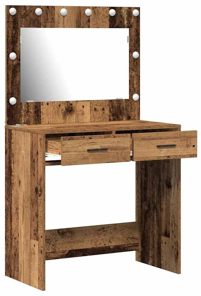Mesa de Maquiagem vidaXL com Luzes LED Madeira Antiga 78,5x41x135 cm