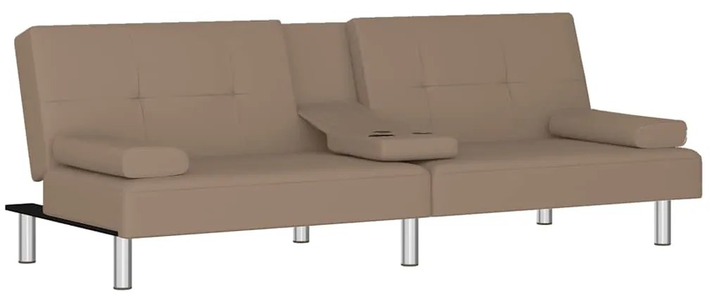 Sofá-cama c/ suporte para copos couro artificial cor cappuccino