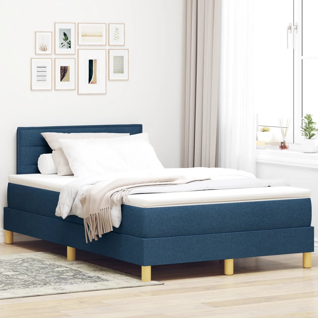 vidaXL Cama Box Spring com Colchão Azul 120x200 cm Tecido