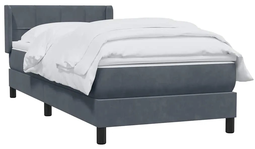 Cama com molas/colchão cinza-escuro 80x220 cm veludo