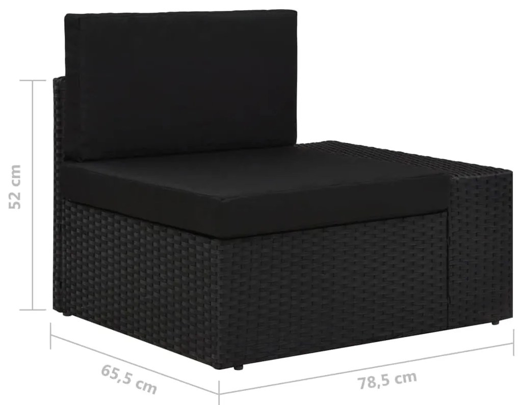 5 pcs conjunto lounge de jardim c/ almofadões vime PE preto