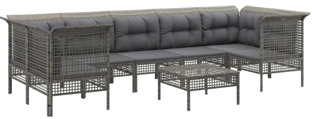 8 pcs conjunto lounge de jardim c/ almofadões vime PE cinzento