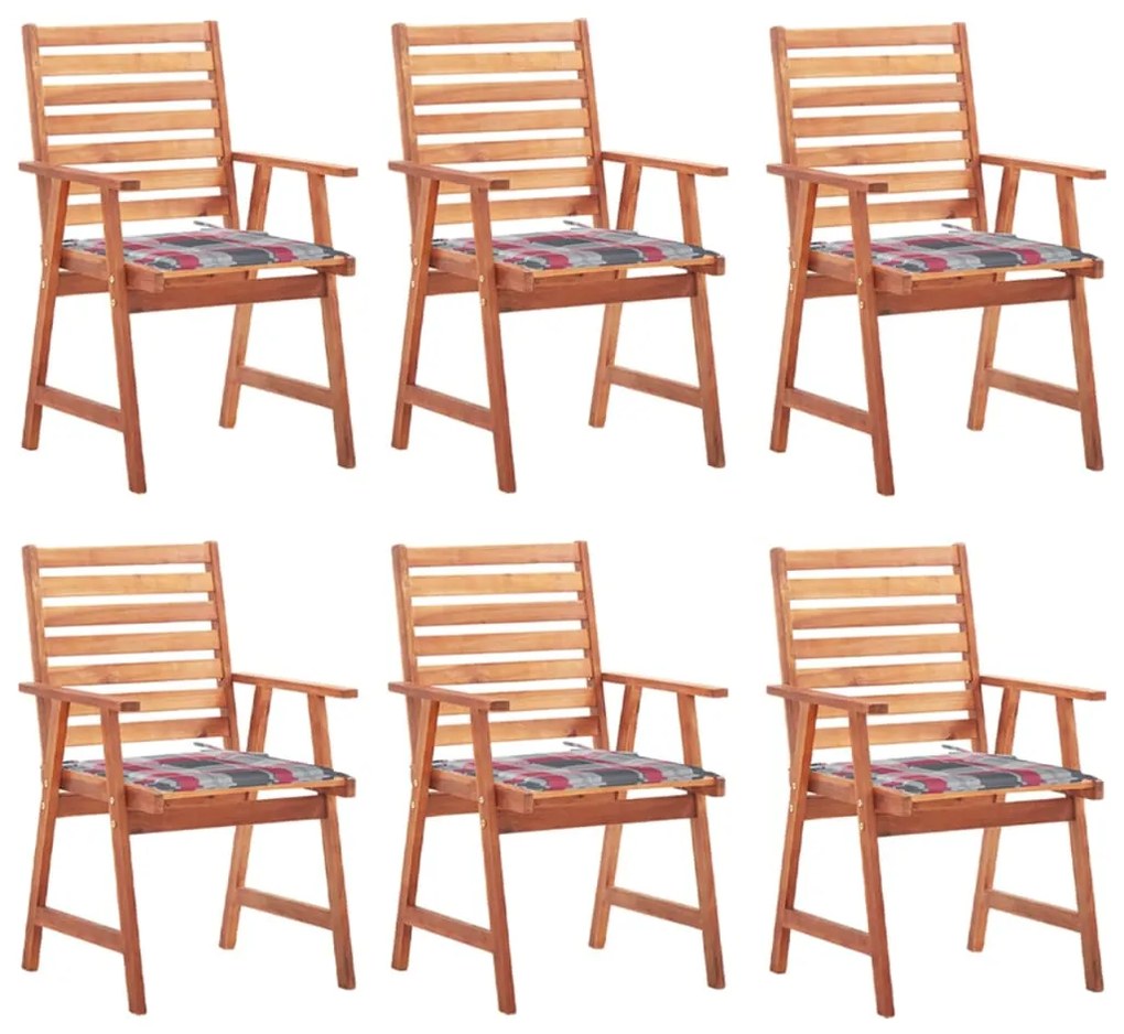 vidaXL Cadeiras de jantar p/ jardim 6 pcs c/ almofadões acácia maciça