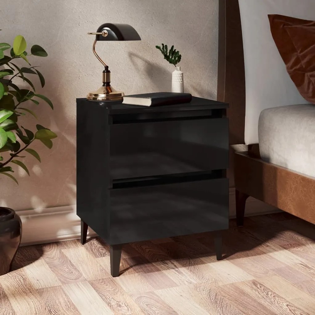 vidaXL Mesas de cabeceira 2 pcs 40x35x50 cm contrapl. preto brilhante