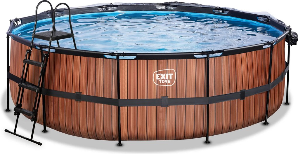 Piscina Redonda Wood ø450x122cm com bomba de filtro de areia e cúpula - Castanha