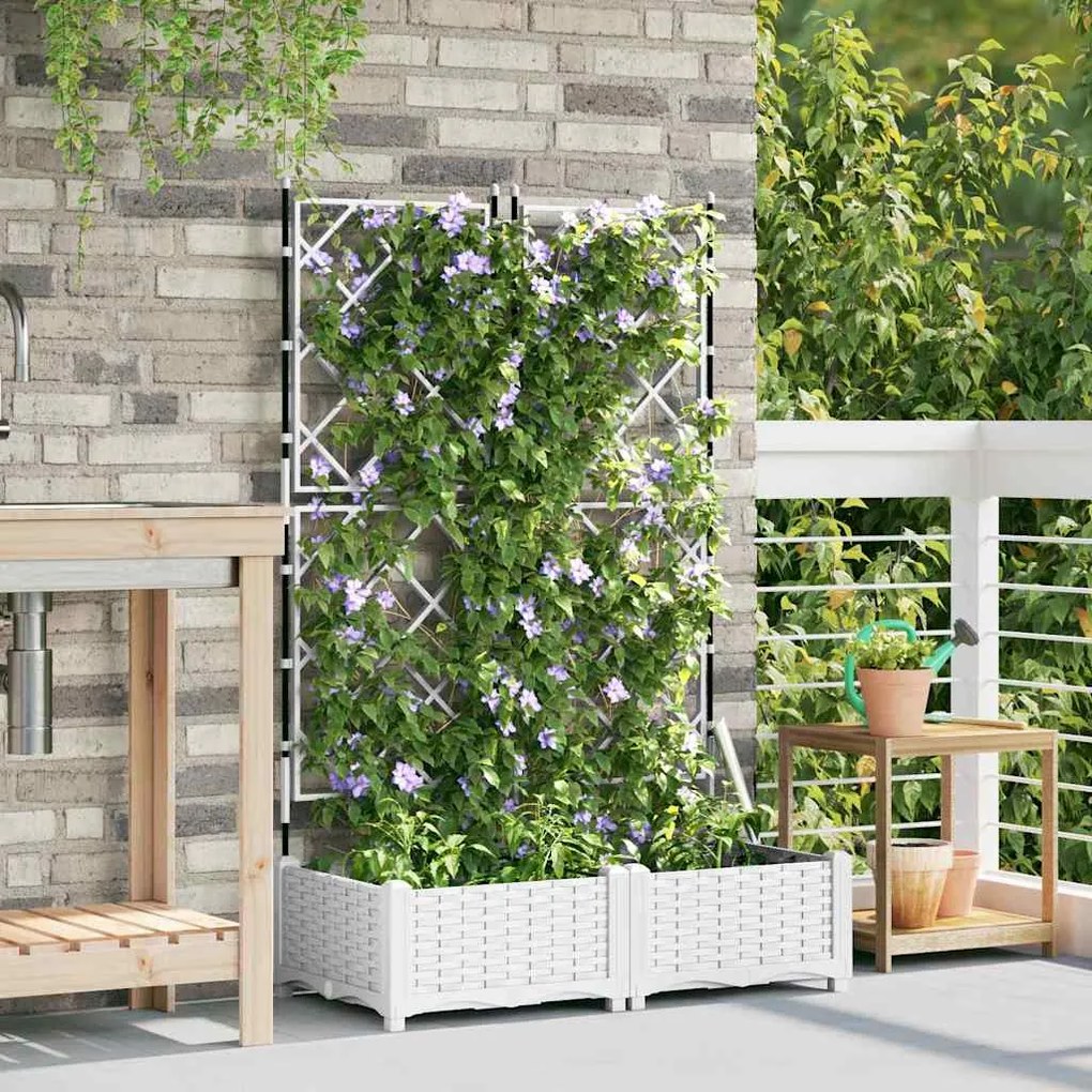 Jardineira com Treliça 2 pcs Branca 80x40x125,5 cm