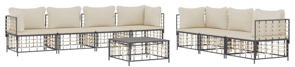 8 pcs conjunto lounge de jardim c/ almofadões vime PE antracite