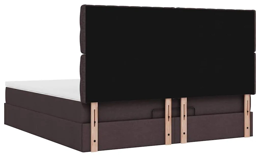 Estrutura de cama otomana com colchão tecido castanho escuro