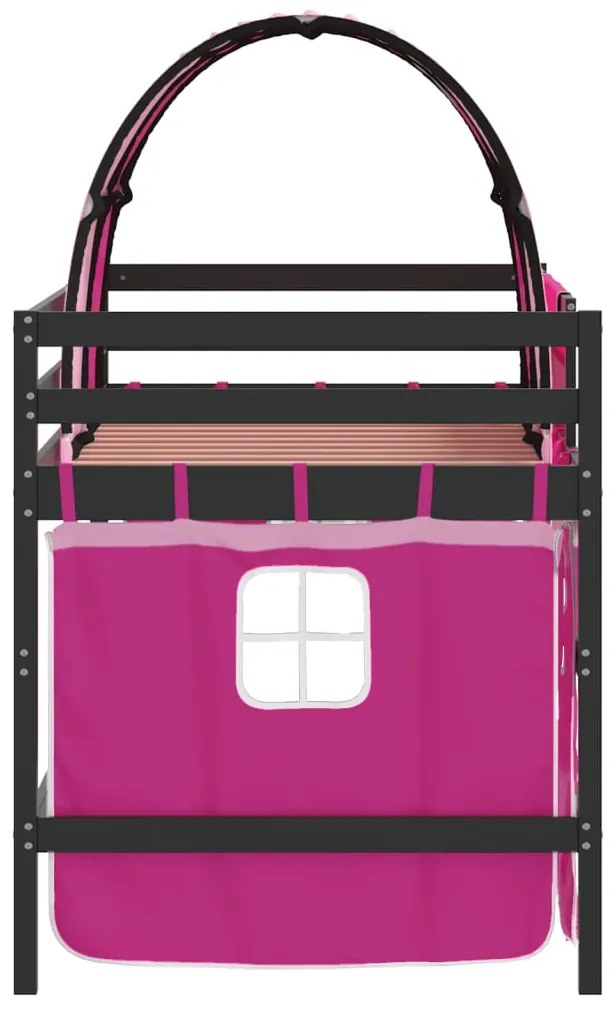 Cama alta p/ criança c/ túnel 90x200 cm pinho maciço rosa