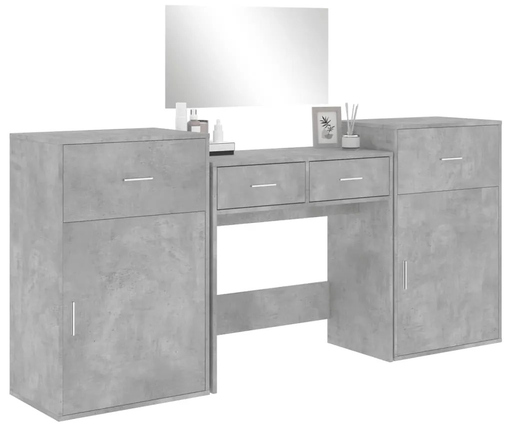 Conj. de toucador 4 pcs derivados de madeira cinzento cimento