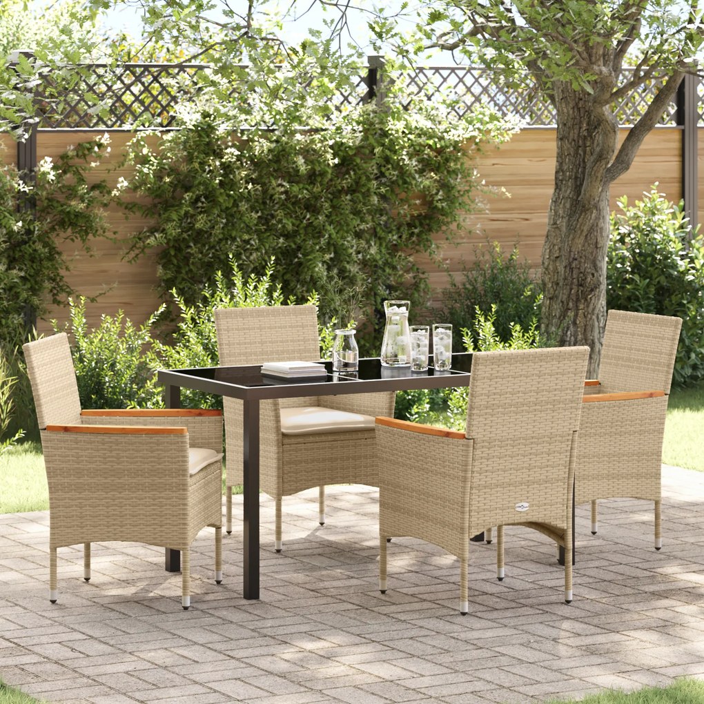 Conjunto de Jantar para Jardim com 5 Peças e Almofadas Bege em Rattan