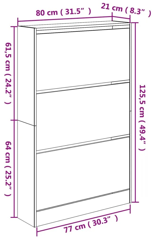 Sapateira 80x21x125,5 cm derivados de madeira cinzento sonoma