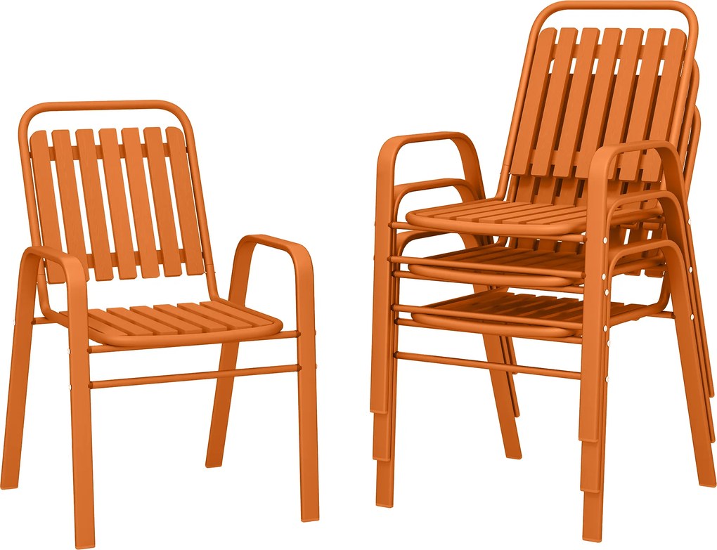 Conjunto de 4 cadeiras de jardim empilháveis para exterior (MESA NÃO INCLUIDA), com encosto alto e braços, estrutura em aço, 56 x 66 x 91 cm, cor lara