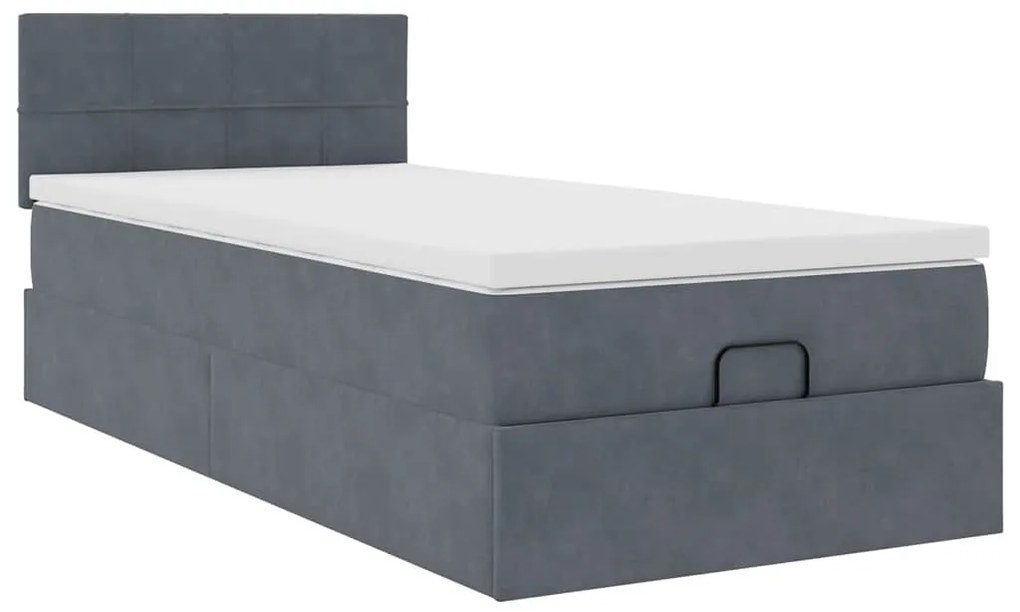 Estrutura cama otomana colchão 90x190 cm veludo cinzento escuro