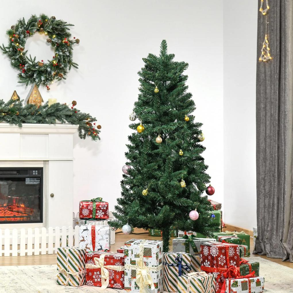 HOMCOM Árvore de Natal Artificial 150cm Ignífuga com 454 Ramas com 2 Tipos de Pontas de PVC e Base de Aço Decoração de Natal para Interiores Verde