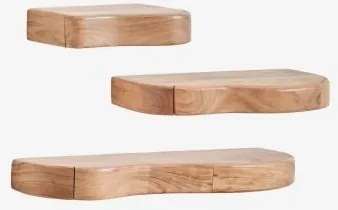 Conjunto De 3 Prateleiras De Parede Com Arrumação Em Madeira De Acácia Nireimi Castanho Acácia - Sklum