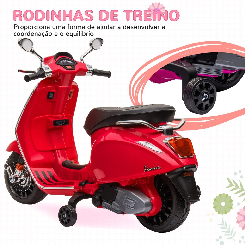 AIYAPLAY Moto Elétrica para Crianças de 3-6 Anos com Licença Vespa Mot