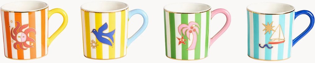 Canecas de café expresso em porcelana com pires Playa, conjunto de 4