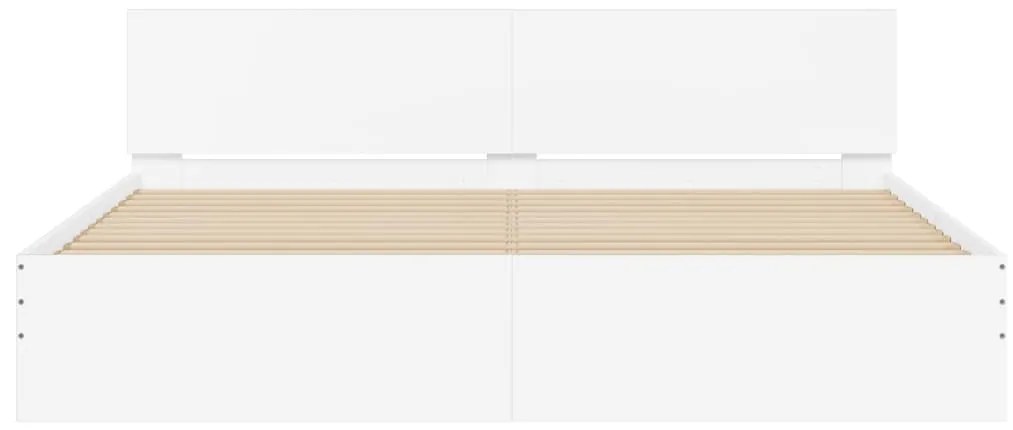 Estrutura de cama com cabeceira e luzes LED 200x200 cm branco