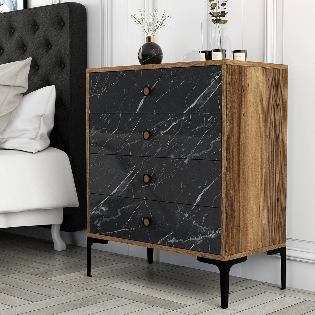 Cômoda Lizbon541 – Walnut/Preto – 76 x 90,7 x 40 cm
