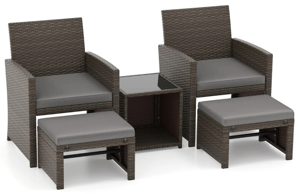 Conjunto de 5 Peças em Vime para Exterior "Lirvik" – 2 Poltronas, 2 Ot