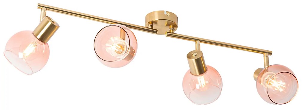 Candeeiro de teto Art Deco dourado com vidro rosa 4 luzes - Vidro Art Deco