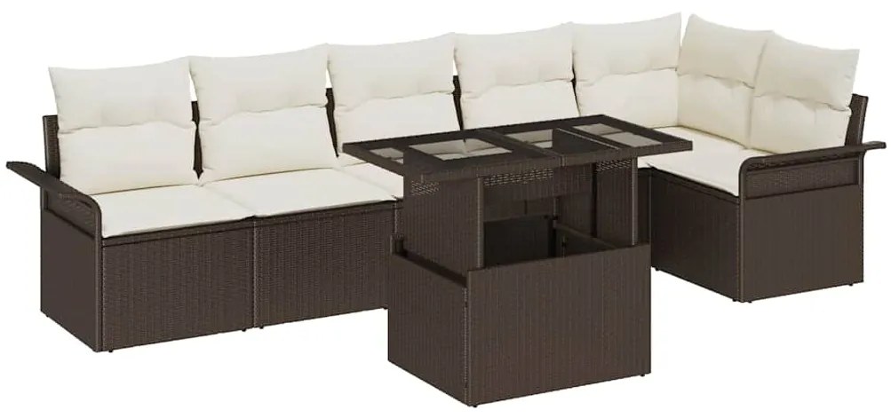 vidaXL Conjunto de Sofá de Jardim de 7 Peças com Almofadas Marrons em Rattan Poliéster