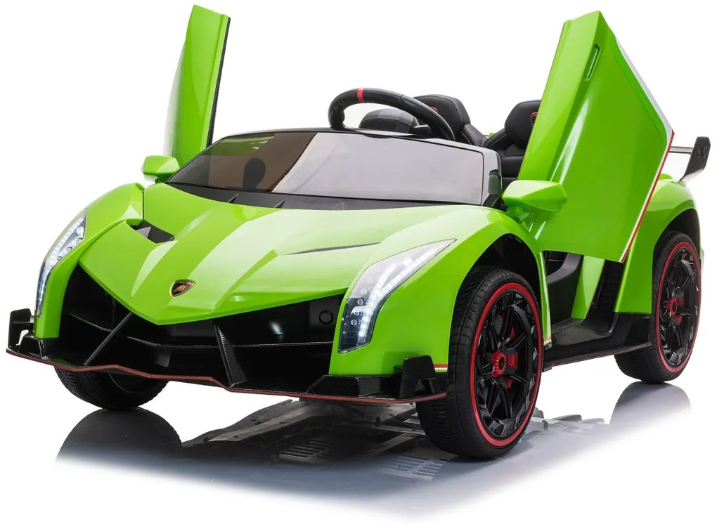Carro elétrico para Crianças Lamborghini Veneno 12V 4x4 Rodas Espuma, assento couro ecológico EVA Verde