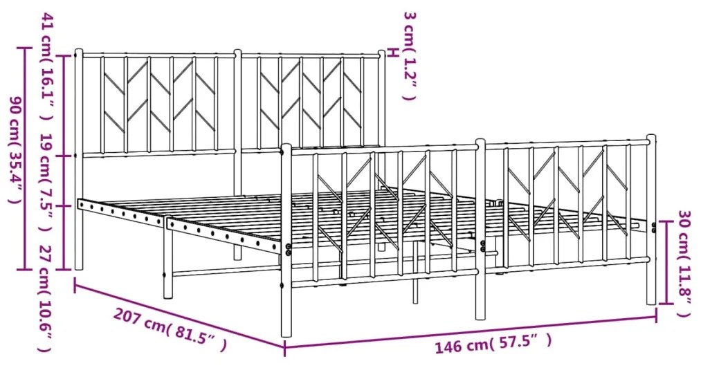 Estrutura de cama com cabeceira e pés 140x200 cm metal preto