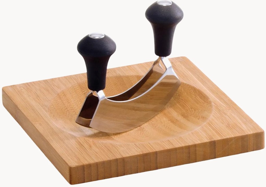 Tábua de cortar em bambu com faca mezzaluna Herb