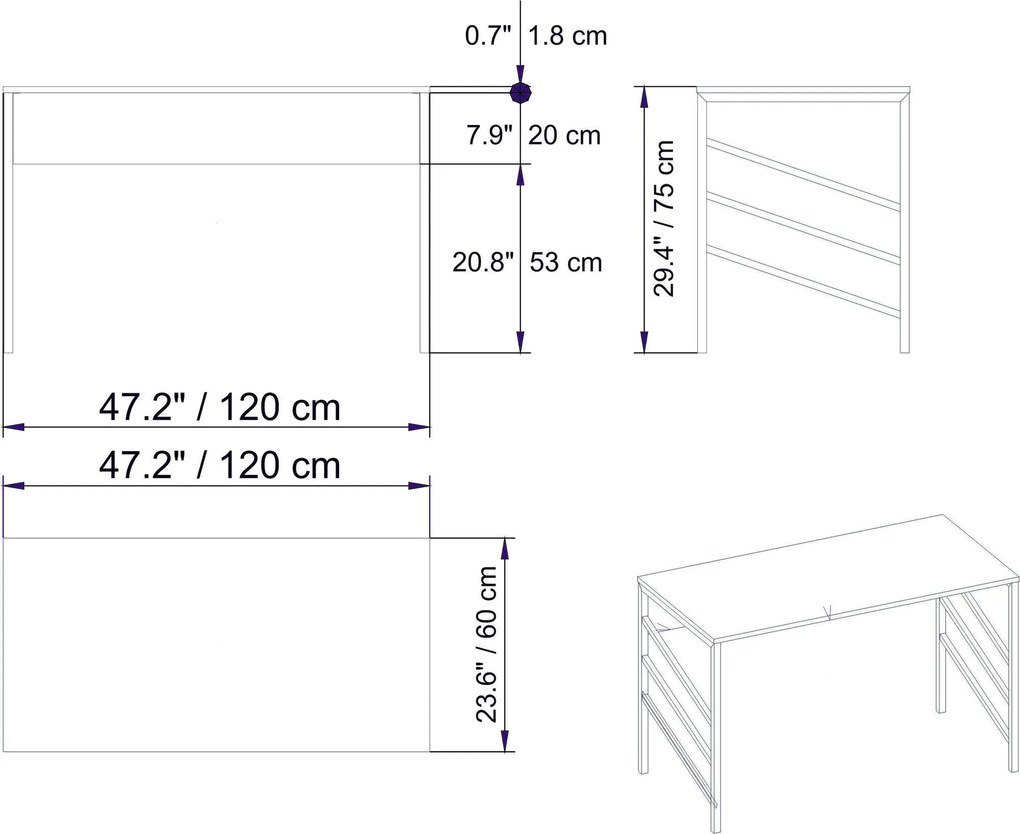 Secretária de Estudo Tuna – Dourado e Branco – 120 cm x 75 cm x 60 cm