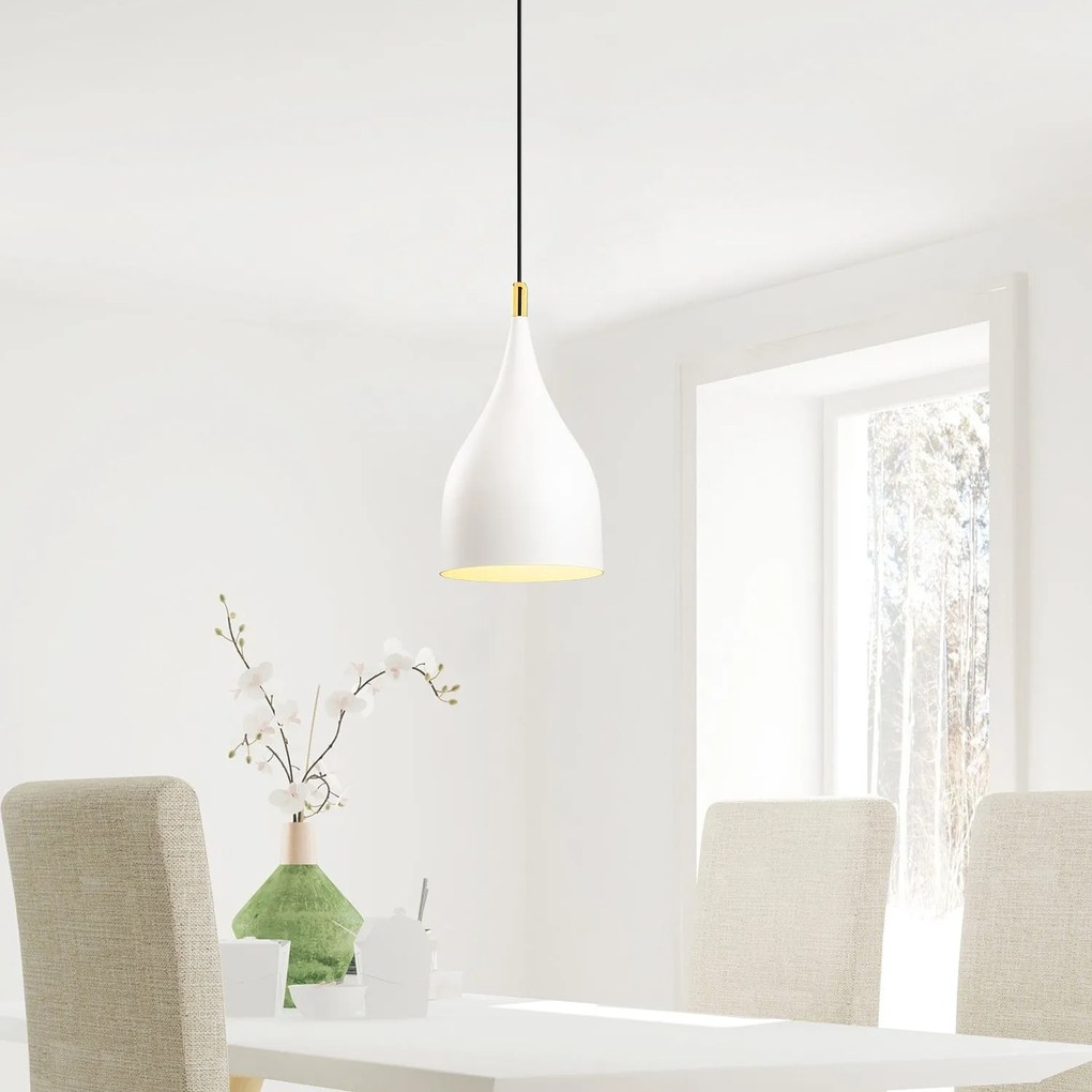 Candeeiro Suspenso Saglam – Branco/Preto – Diâmetro 25 cm, Altura 137