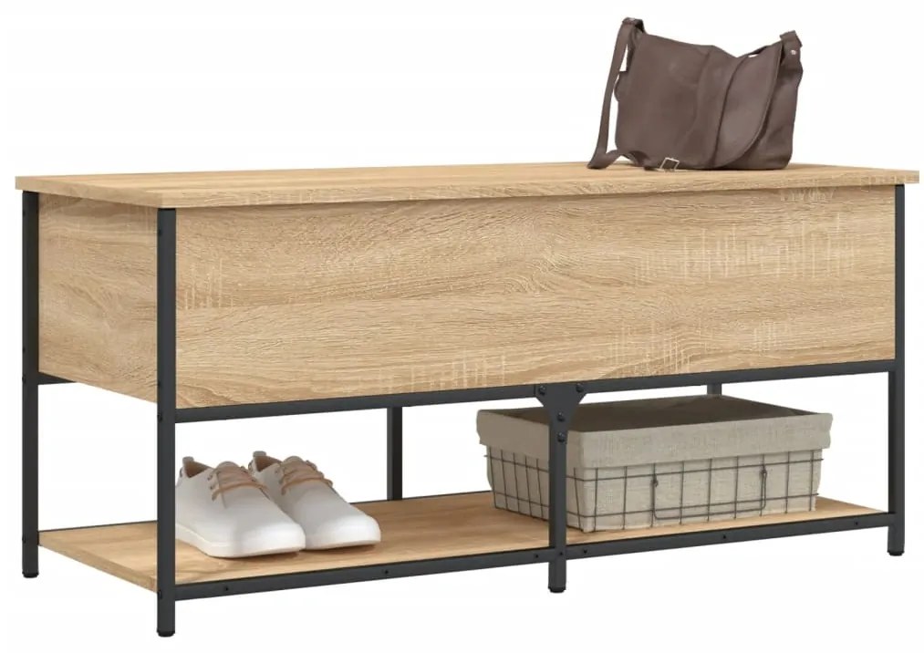 Banco arrumação 100x42,5x47cm derivados madeira carvalho sonoma
