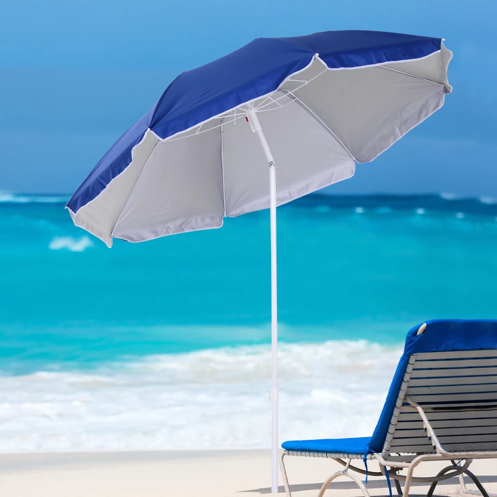 Chapéu de Sol de Praia Grande Ø160 cm Chapéu de Sol de Exterior com Ângulo Ajustável Proteção UV Impermeavel e Bolsa de Transporte Azul