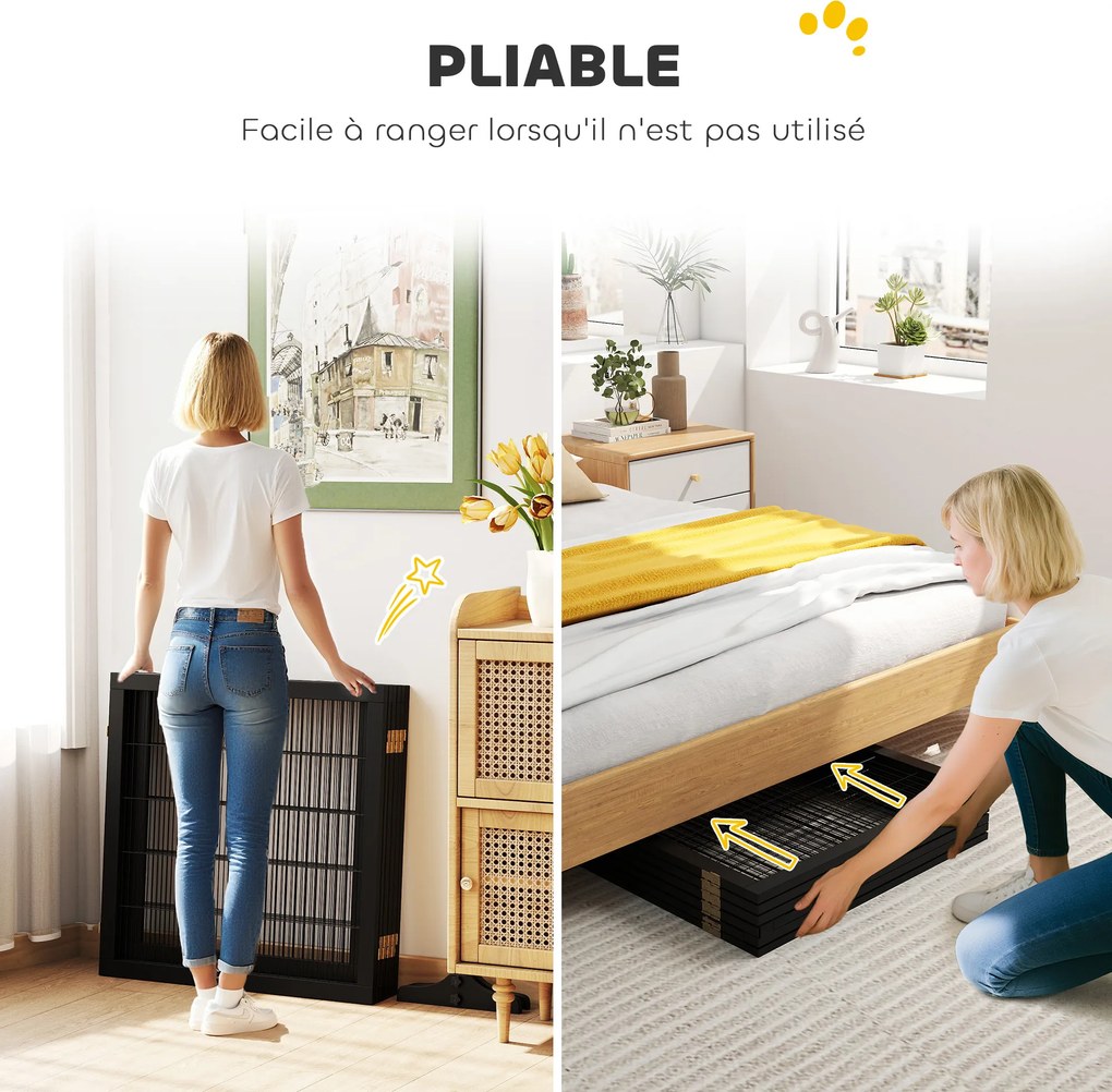 Barreira de segurança para cães 432 x 36 x 70 cm barreira dobrável de 6 painéis com pés amovíveis, preta
