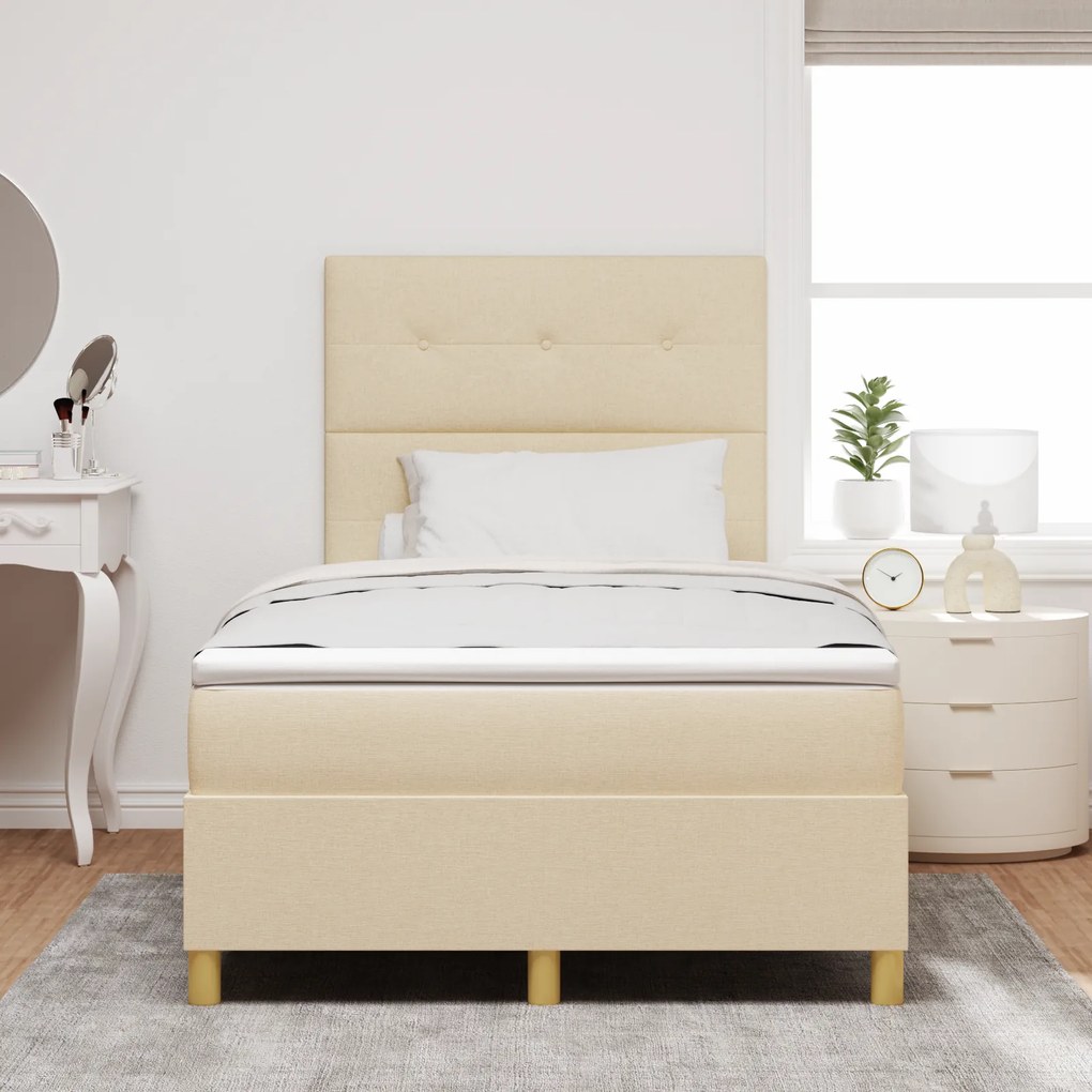 Cama com molas e colchão & LED creme 120x190 cm de tecido