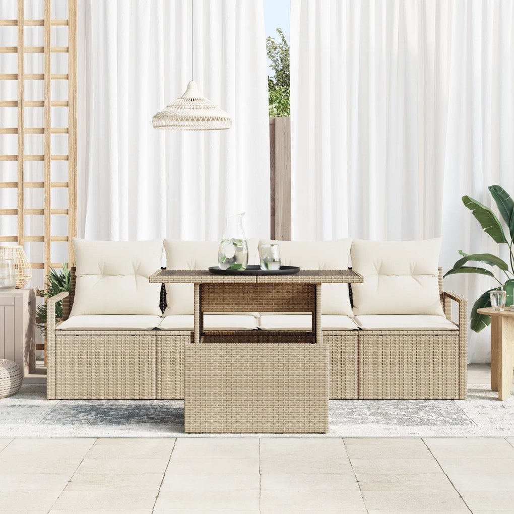Conjunto de Sofá de Jardim vidaXL de 5 Peças com Almofadas Bege em Rat