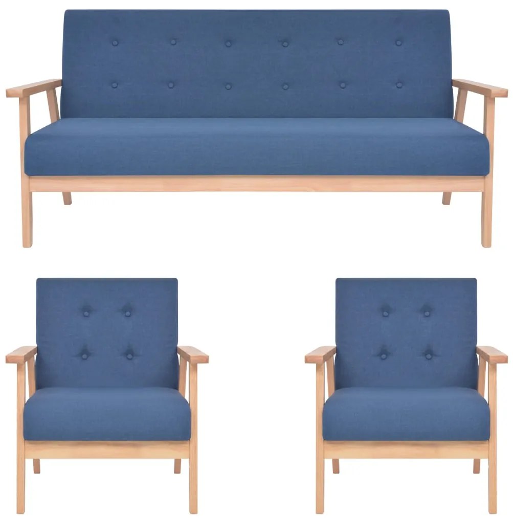 3 pcs conjunto de sofás tecido azul