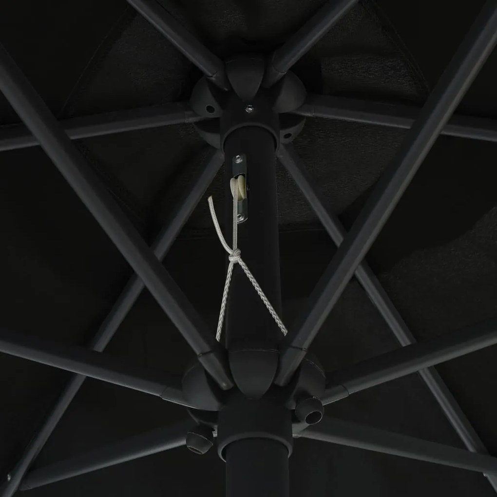 Guarda-sol de jardim c/ luzes LED/poste alumínio 270 cm preto