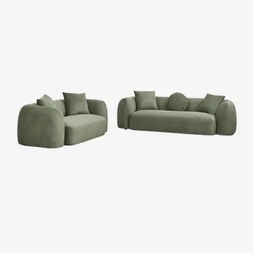 Conjunto De Sala Com Sofá Modular De 2 Peças E Poltrona Em Chenille Coco Chenille Verde Sálvia - Sklum